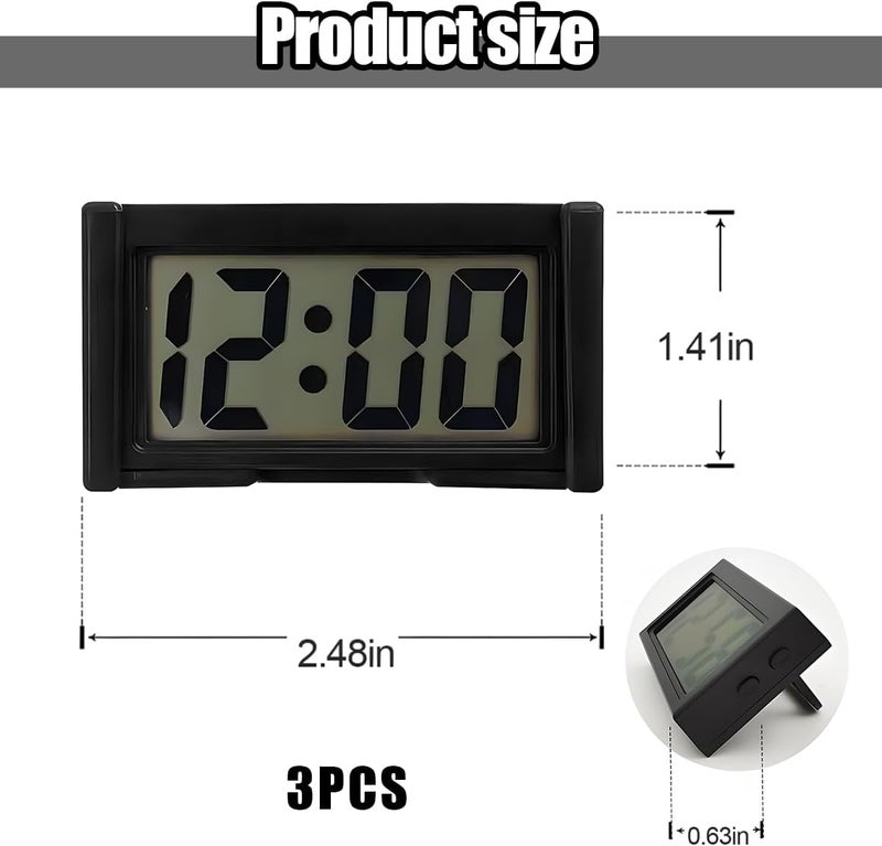 Sandfren 3PCS Mini Car Dashboard Digital Clocks, Small Self-Adhesive Bracket Vehicle Air Vent Electronic Watch with Clear LCD Screen Time & Day Display, Automotive Clock, Universal Fit (Black) - Image 2